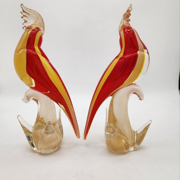 Pair of Murano Glass Cockatoo Bird Sculptures - Picture 3 of 8